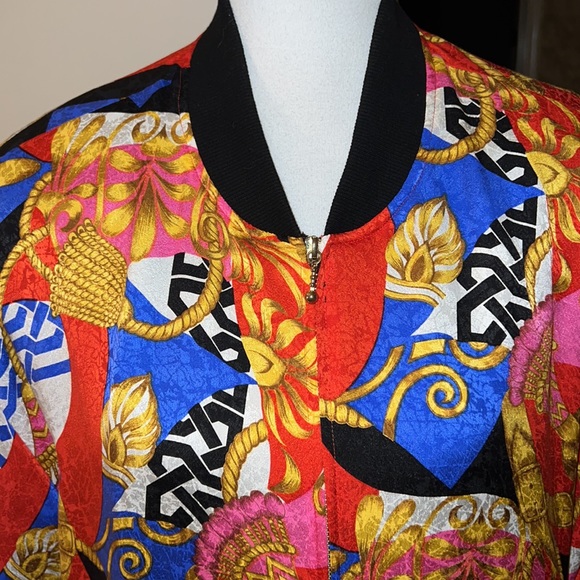 Spenserjeremy 100% Silk Vintage 80s 90s Vivid Colors Large Bomber Jacket… - Picture 4 of 16